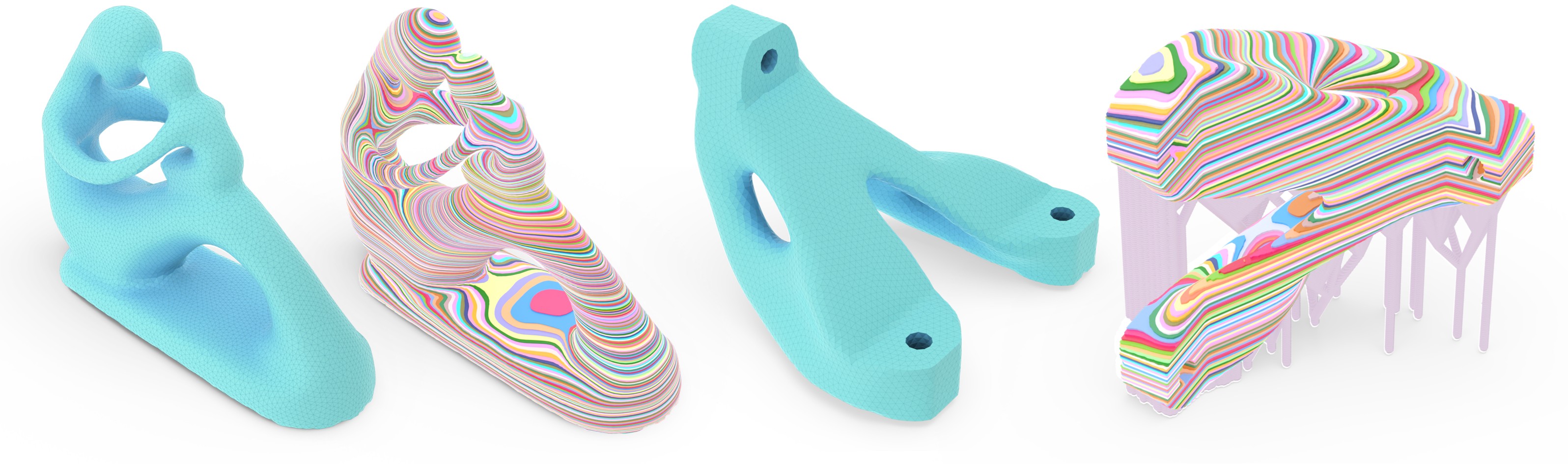 Example models and curved-layer fabrication results